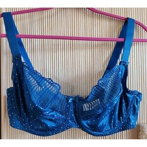 Flirtelle Bra US Size 38G Blue White Dots Riley Balcony Lace Full Coverage NWT